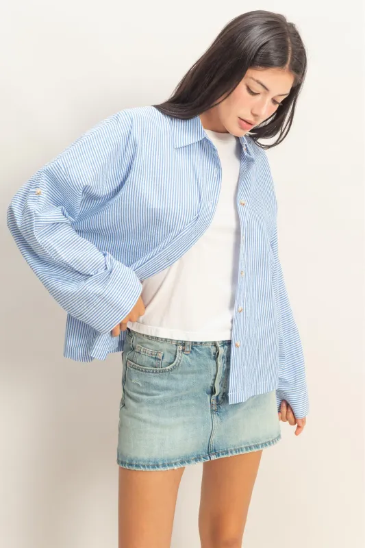 Fine Striped Button-Up Shirt made by Double Zero