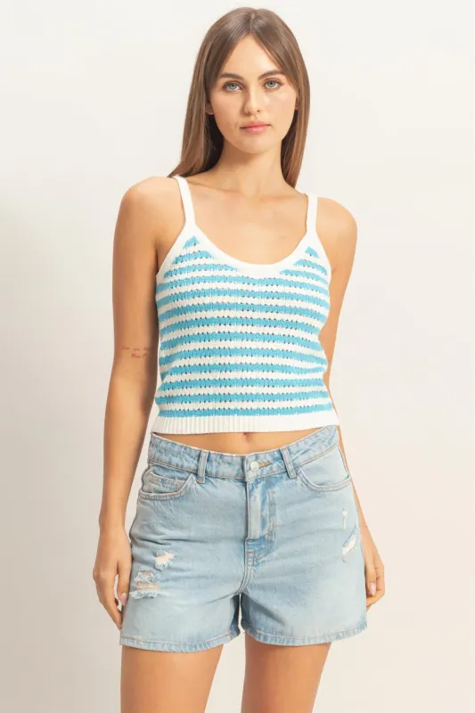 Striped Round Neck Sweater Tank made by HYFVE