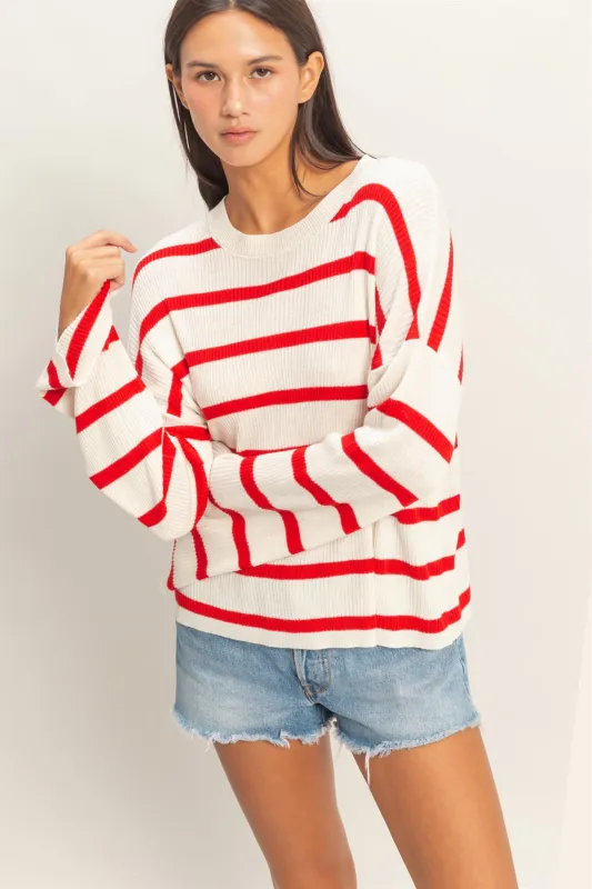 Lightweight Wide-Sleeve Striped Sweater made by Double Zero