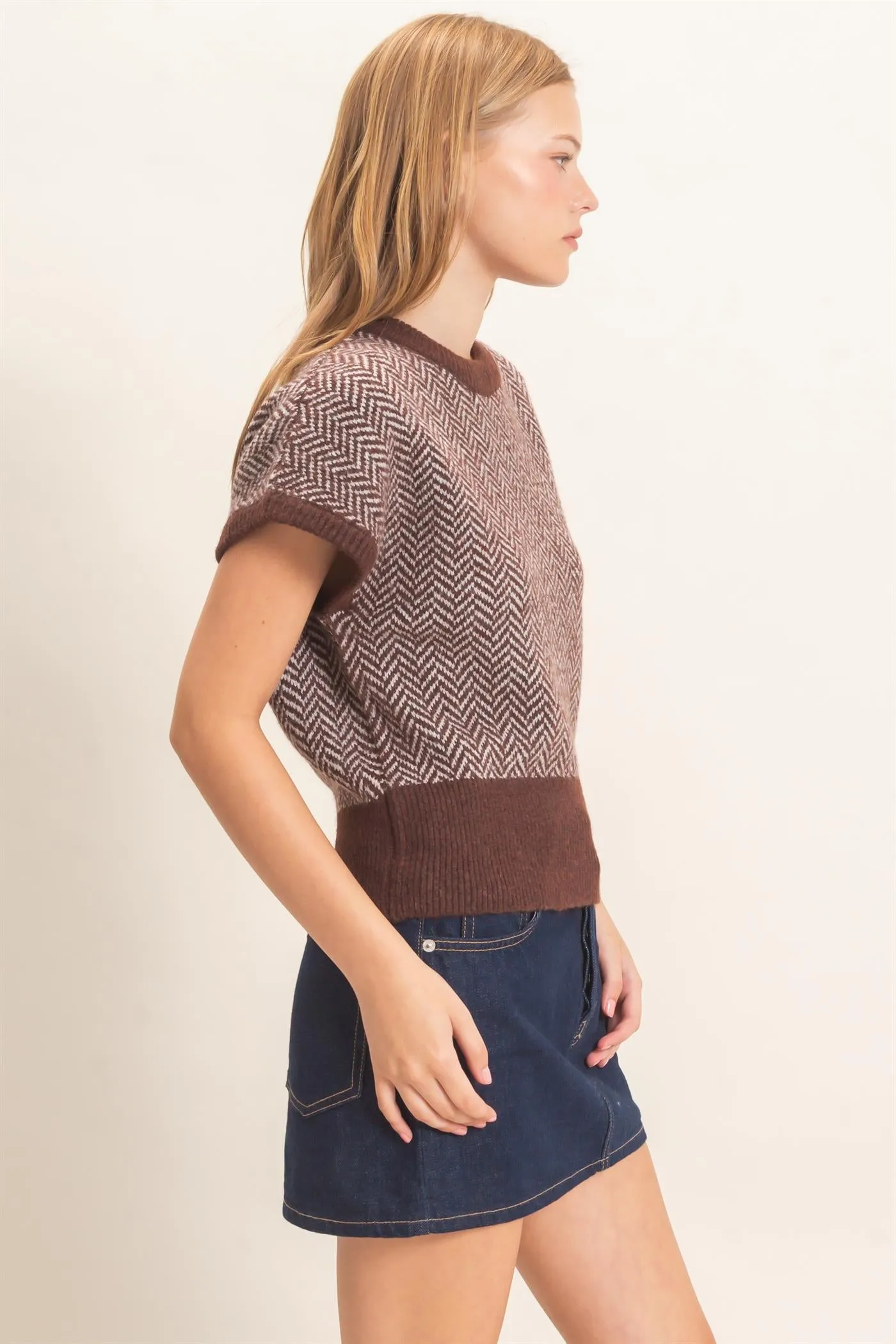 Chevron Knit Cap Sleeve Sweater sold by HYFVE product image thumbnail 4