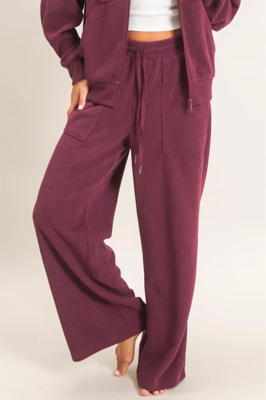 Waffle Knit Drawstring Wide Leg Pants made by Double Zero
