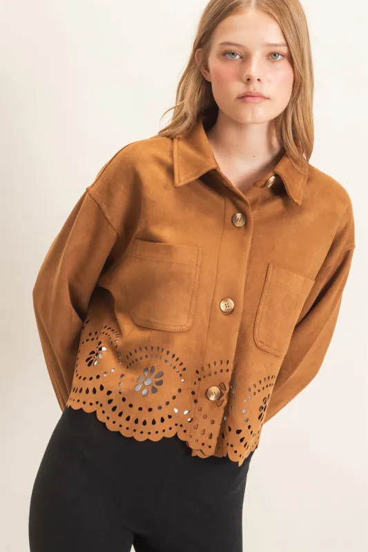 Suede Jacket With Laser Cut Hem made by HYFVE