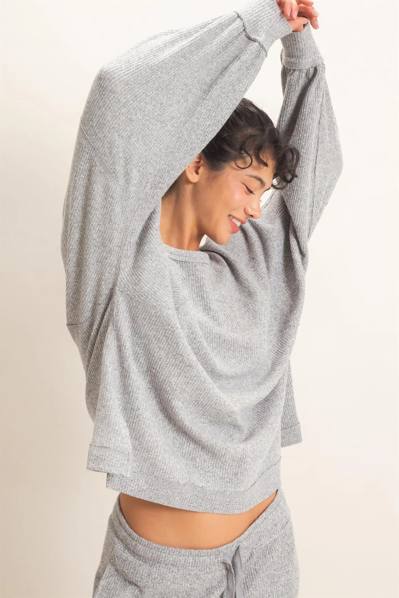 Brushed Waffle Long Sleeve Top sold by HYFVE