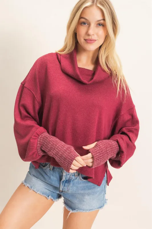 Loose Turtleneck Long Sleeve Top made by HYFVE