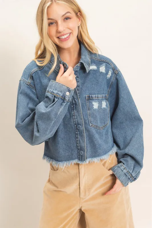 Frayed Hem Denim Jacket made by HYFVE