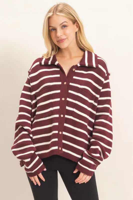Striped Button Front Cardigan made by HYFVE