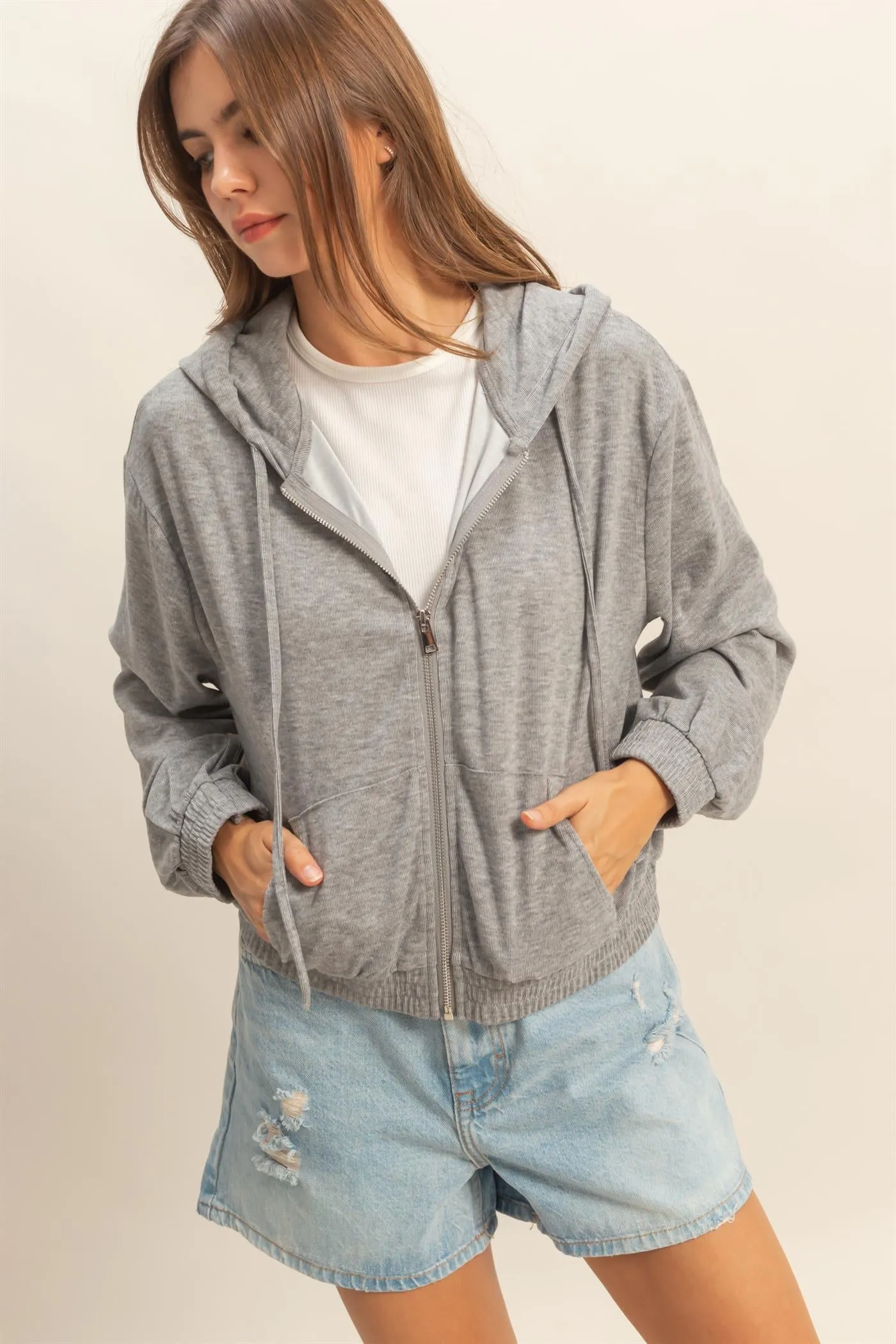 Versatile Hooded Zip-Up Knit Outerwear sold by HYFVE product image thumbnail 4