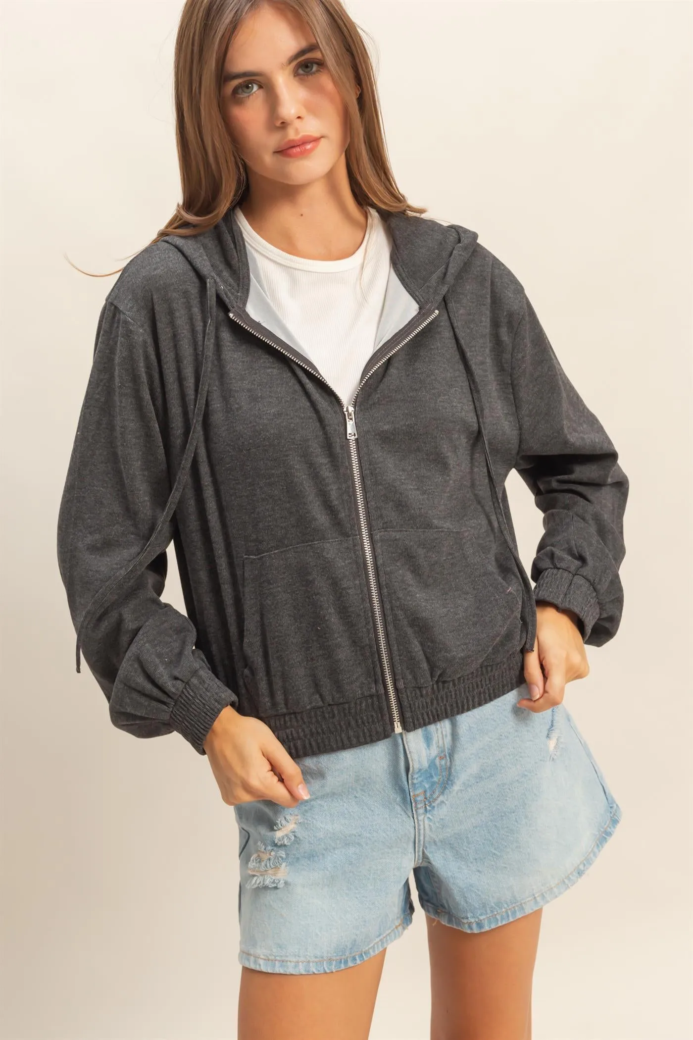 Versatile Hooded Zip-Up Knit Outerwear sold by HYFVE product image thumbnail 3