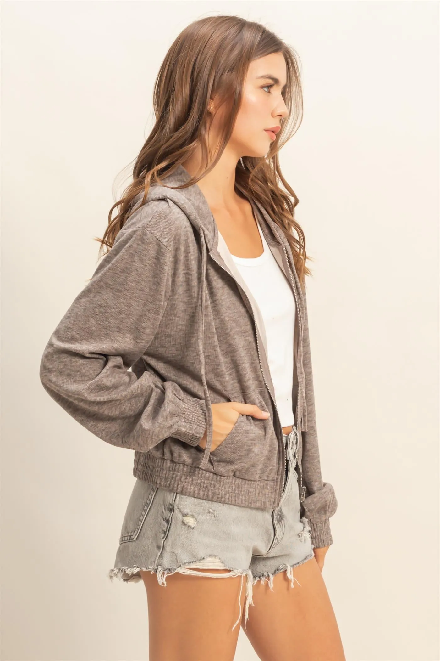 Versatile Hooded Zip-Up Knit Outerwear sold by HYFVE product image thumbnail 5
