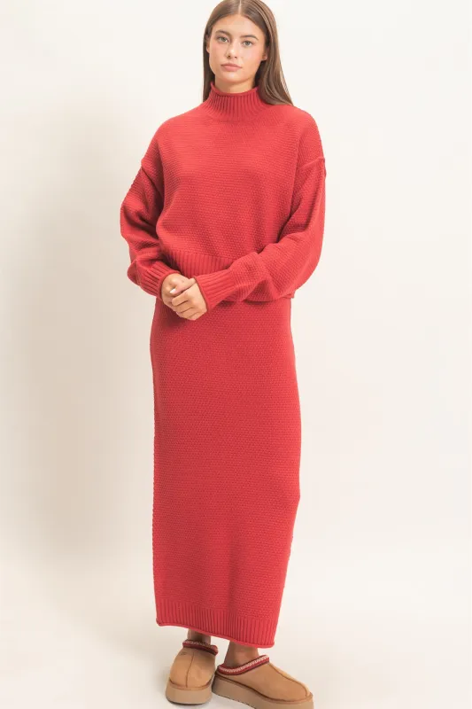 High Neck Long Sleeve Top & Maxi Skirt Set made by Double Zero