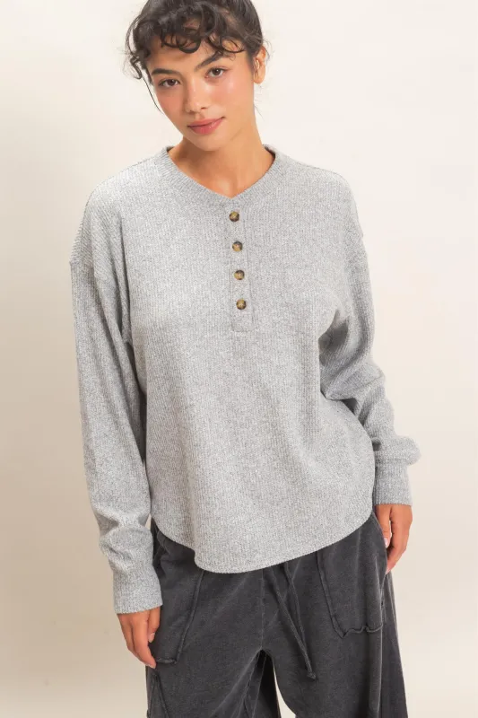 Brushed Waffle Henley Top made by Double Zero