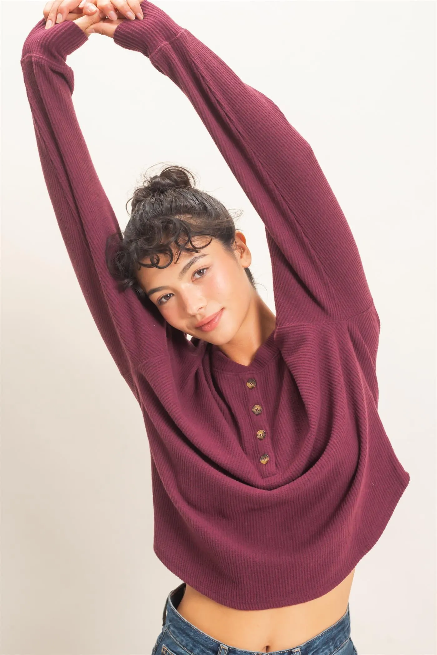 Brushed Waffle Henley Top sold by HYFVE product image thumbnail 5