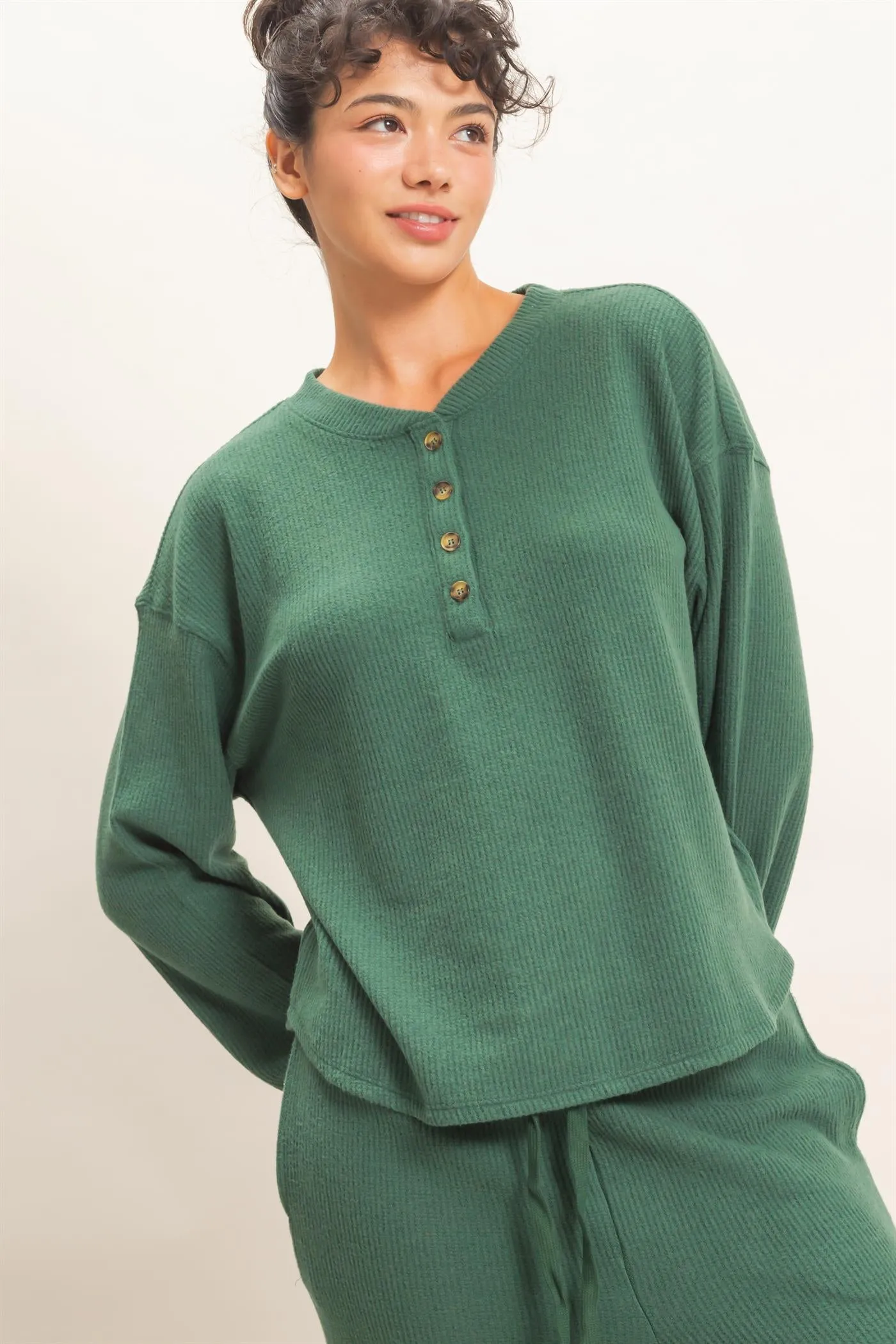 Brushed Waffle Henley Top sold by HYFVE product image thumbnail 3