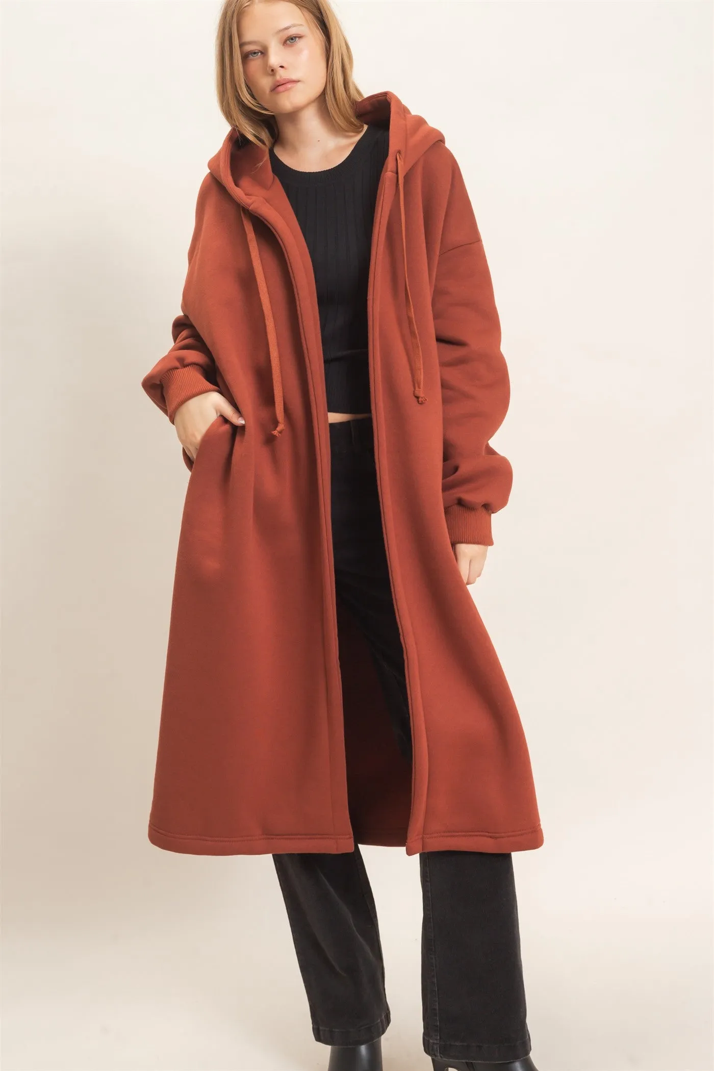 Oversized Hooded Open Front Coat sold by HYFVE product image thumbnail 4