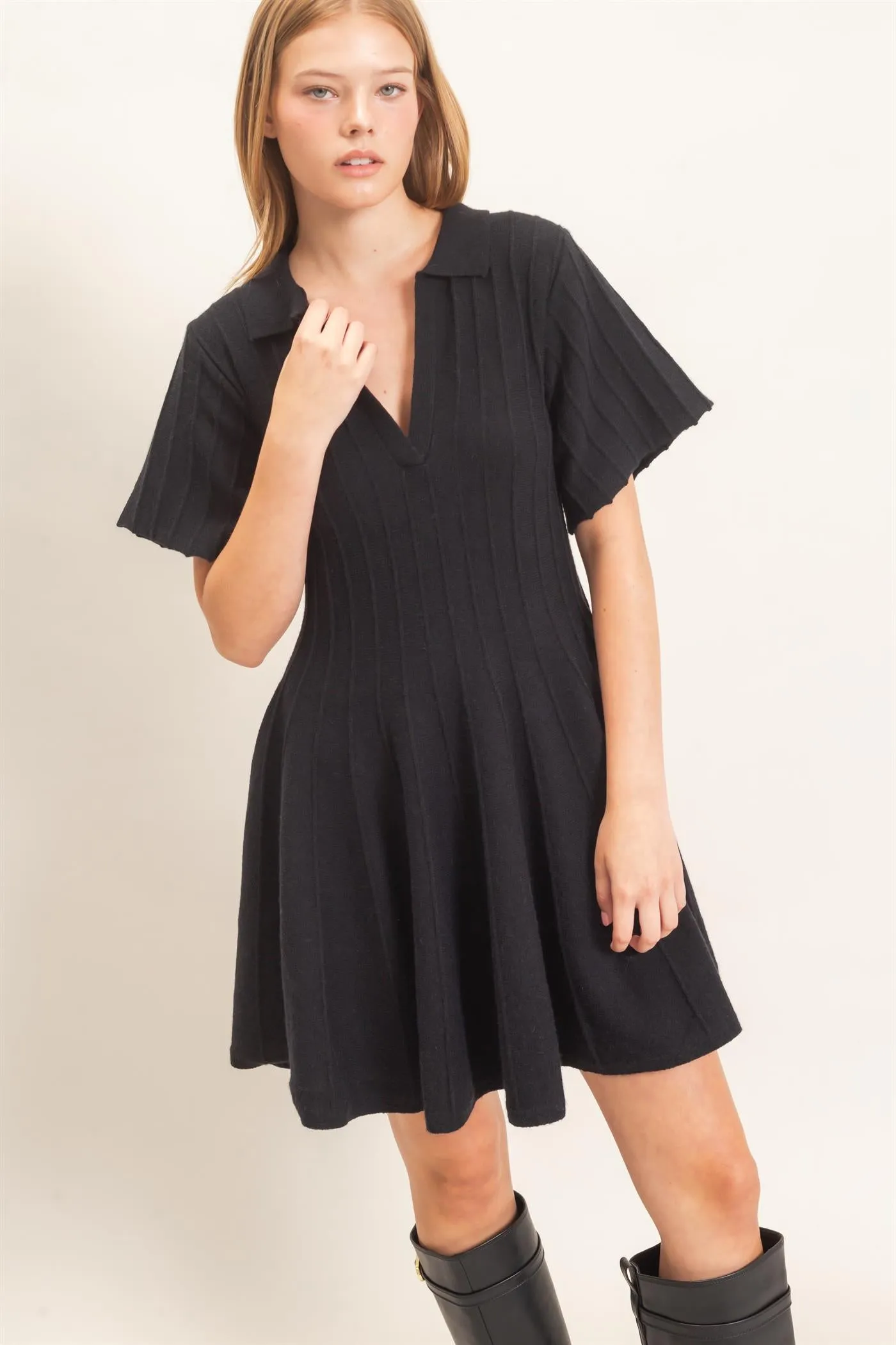 Ribbed Knit Collared Dress sold by HYFVE product image thumbnail 2