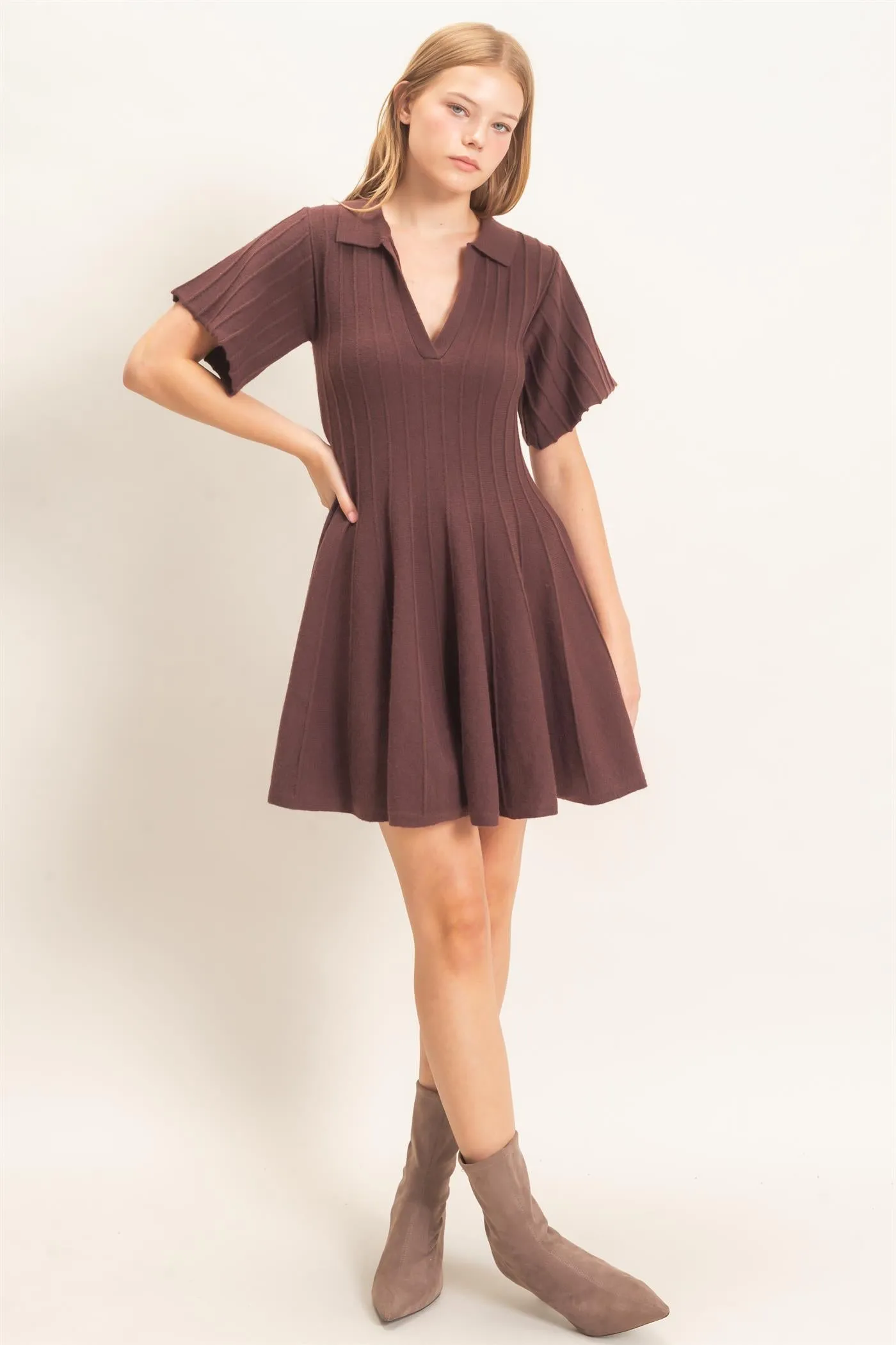 Ribbed Knit Collared Dress sold by HYFVE product image thumbnail 5