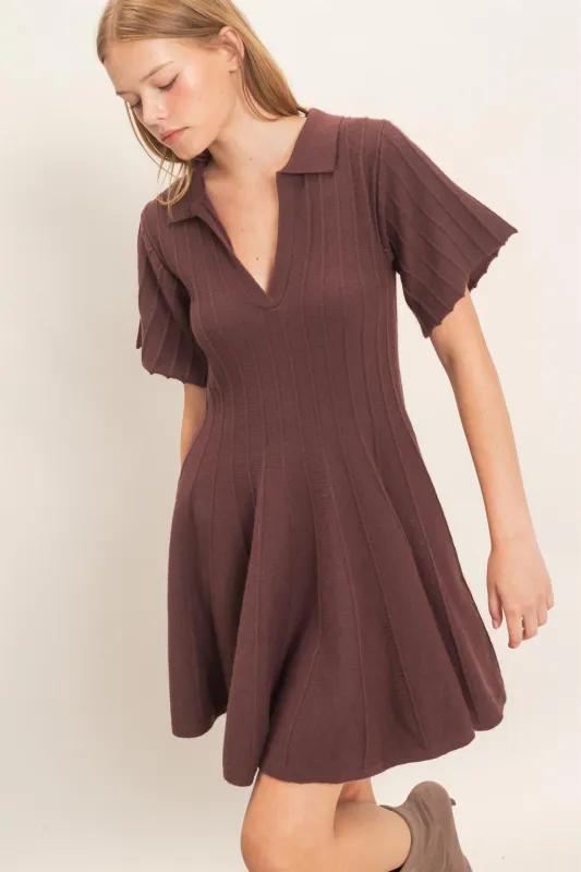 Ribbed Knit Collared Dress made by HYFVE