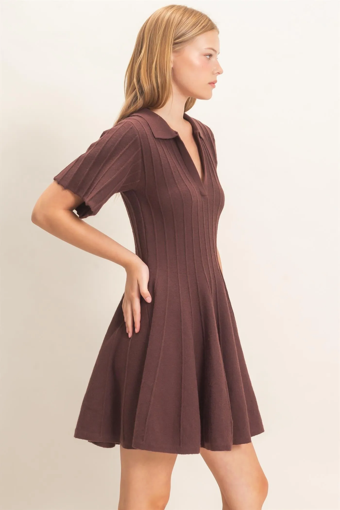 Ribbed Knit Collared Dress sold by HYFVE product image thumbnail 3