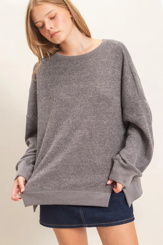 Ribbed Boat Neck Knit Top made by HYFVE
