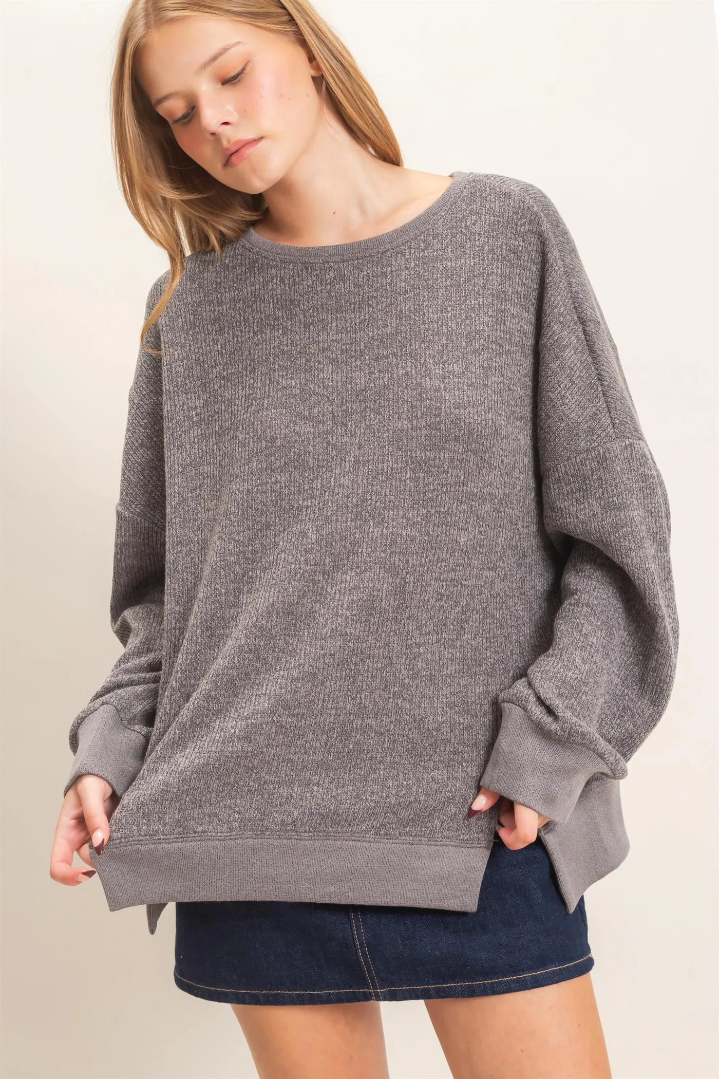 Ribbed Boat Neck Knit Top sold by HYFVE