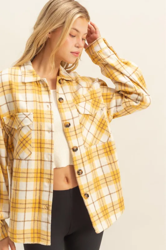 Collared Plaid Shacket made by HYFVE