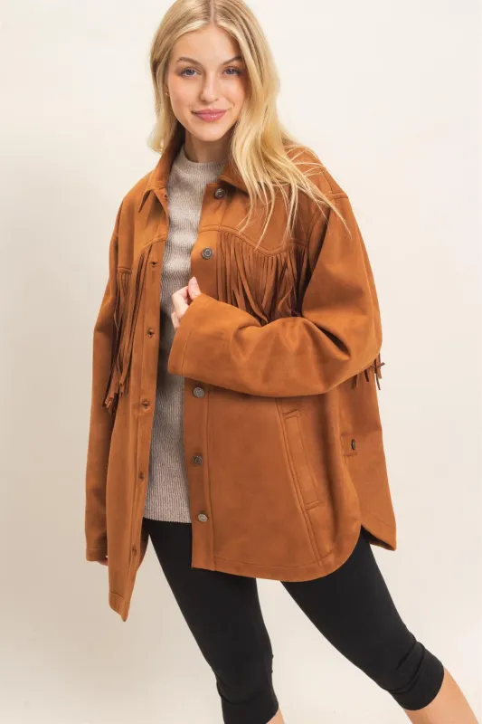 Suede Fringe Button-Up Jacket made by HYFVE