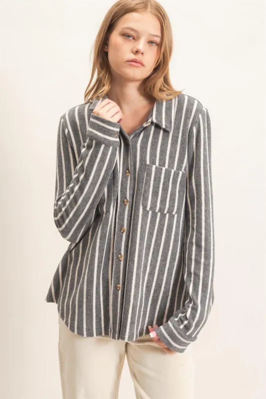 Striped Button-Up Knit Shirt made by HYFVE