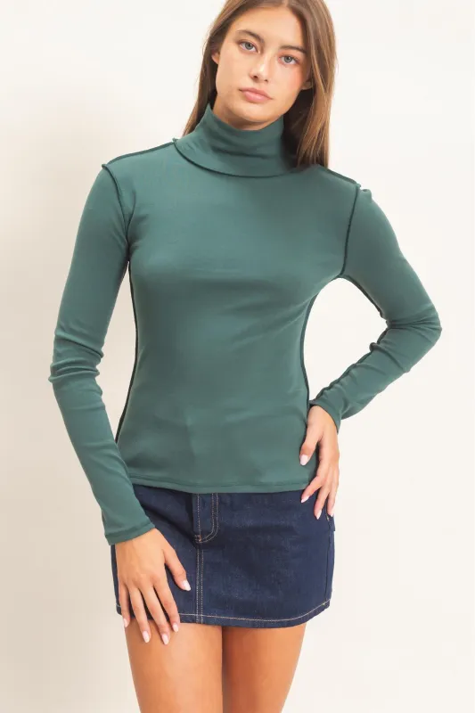 Turtleneck Exposed Seam Long Sleeve Top made by Double Zero