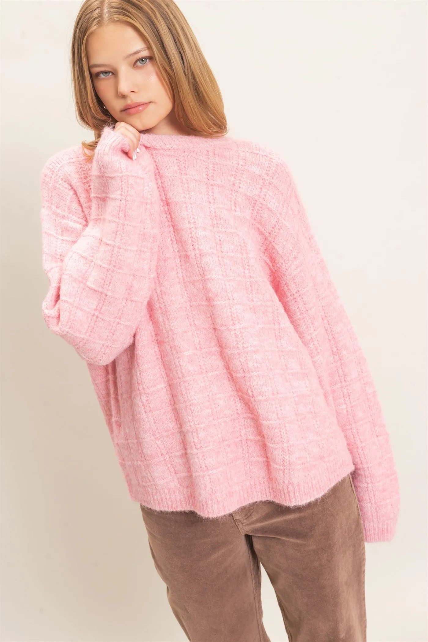 Grid Textured Knit Sweater sold by HYFVE