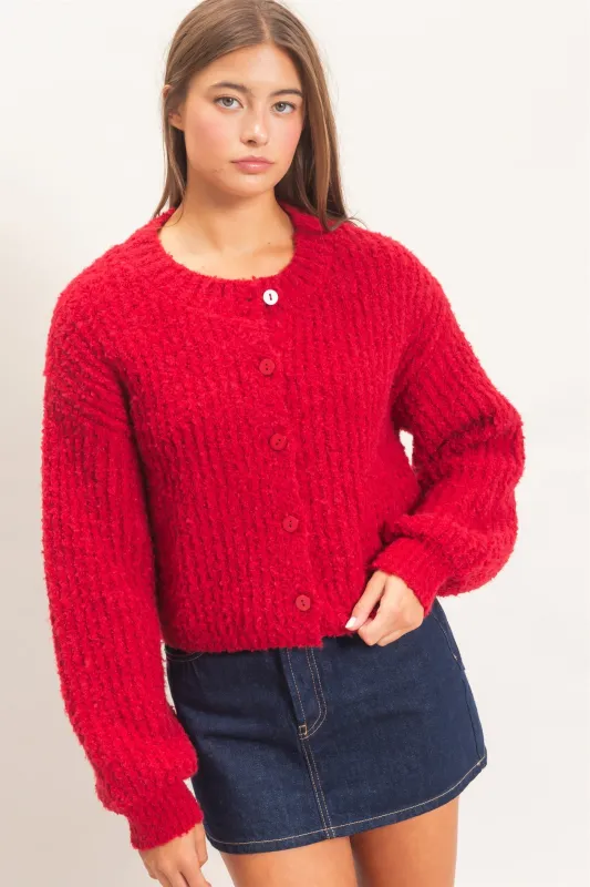 Boucle Knit Button Front Cardigan made by Double Zero