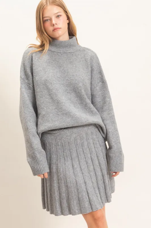 Mock Neck Sweater And Pleated Skirt Set made by HYFVE