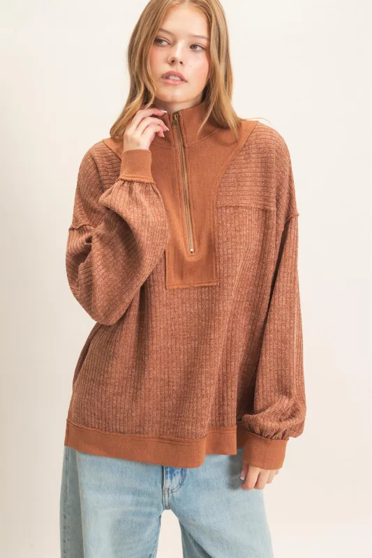 Ribbed Knit Half-Zip Pullover made by HYFVE