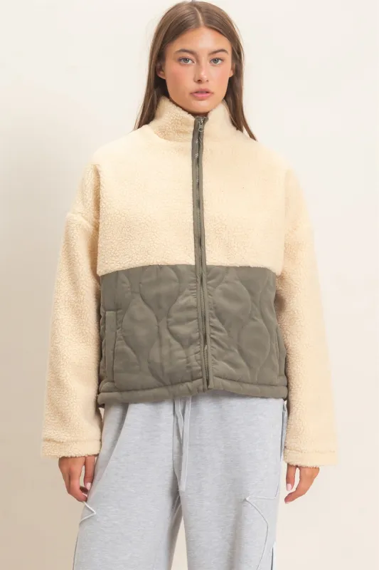 Quilted Sherpa Zip Up Jacket made by Double Zero