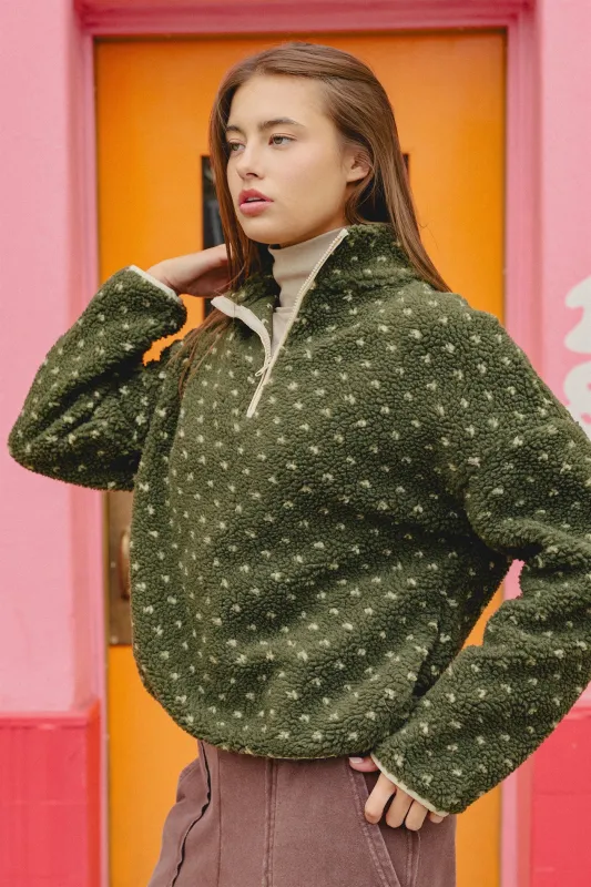 Polka Dot Sherpa Half-Zip Pullover made by Double Zero