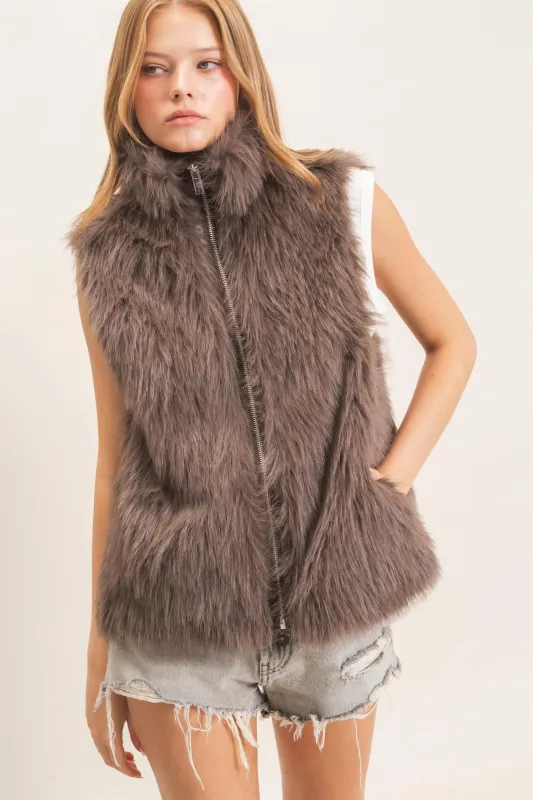 Faux Fur Zip-Up Outerwear Vest made by HYFVE