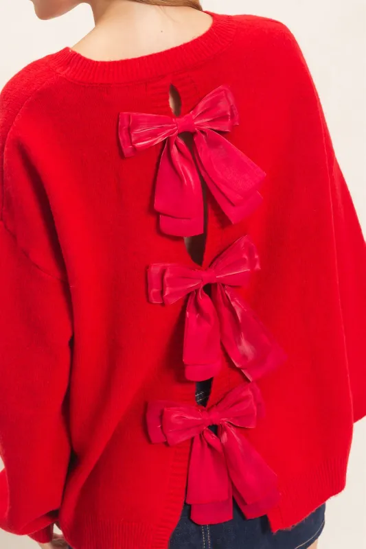 Open Back Sweater With Organza Bows made by HYFVE