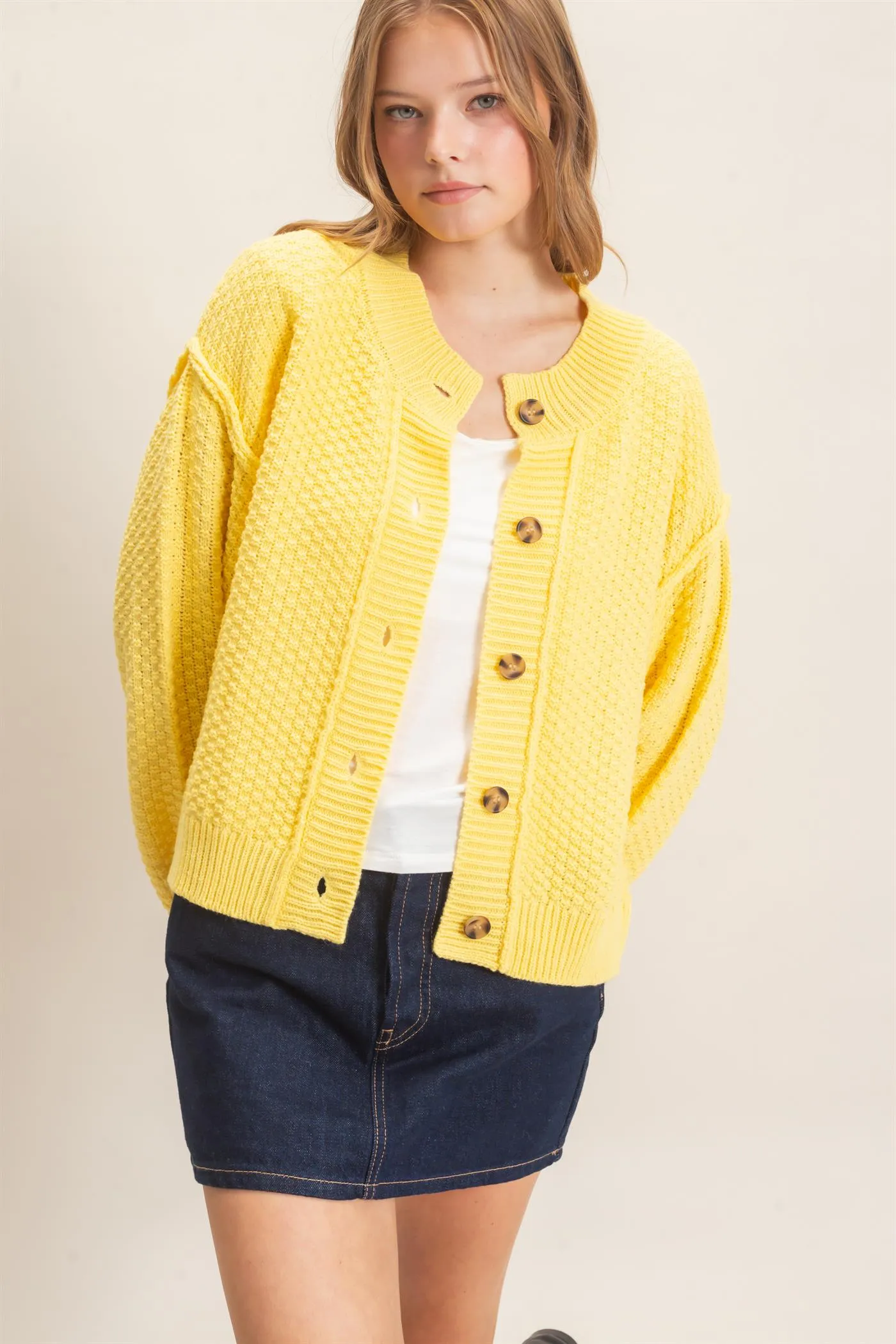 Textured Knit Button-Front Cardigan sold by HYFVE product image thumbnail 2