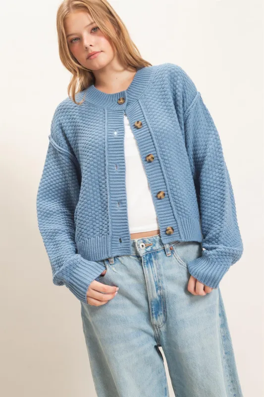 Textured Knit Button-Front Cardigan made by HYFVE
