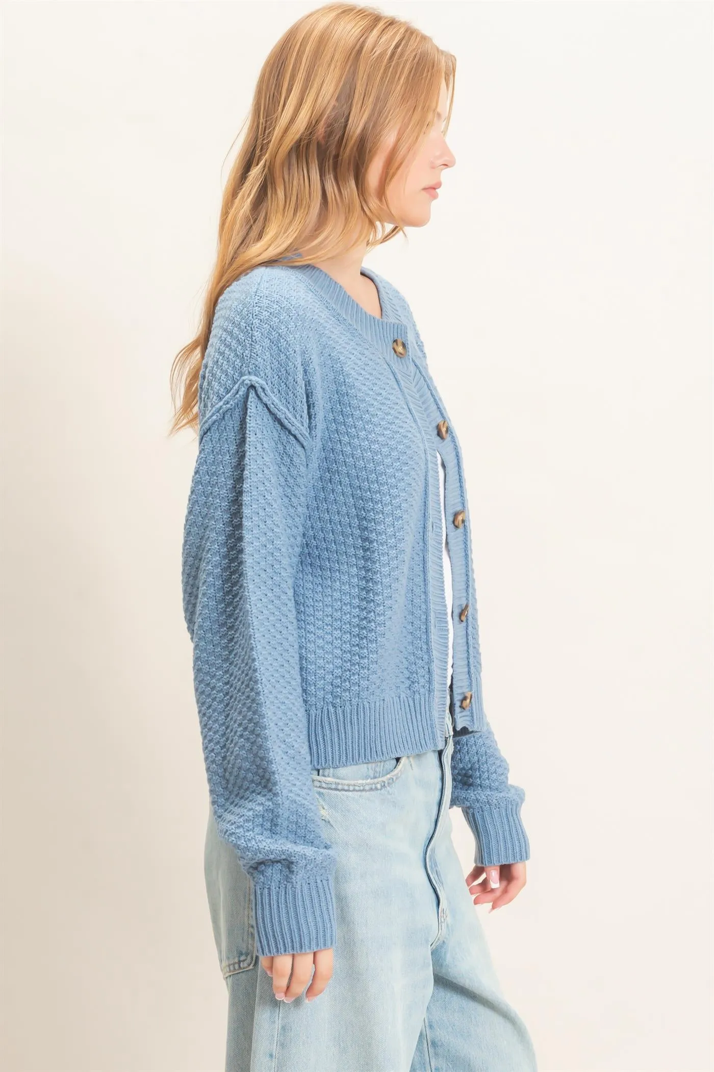 Textured Knit Button-Front Cardigan sold by HYFVE product image thumbnail 5
