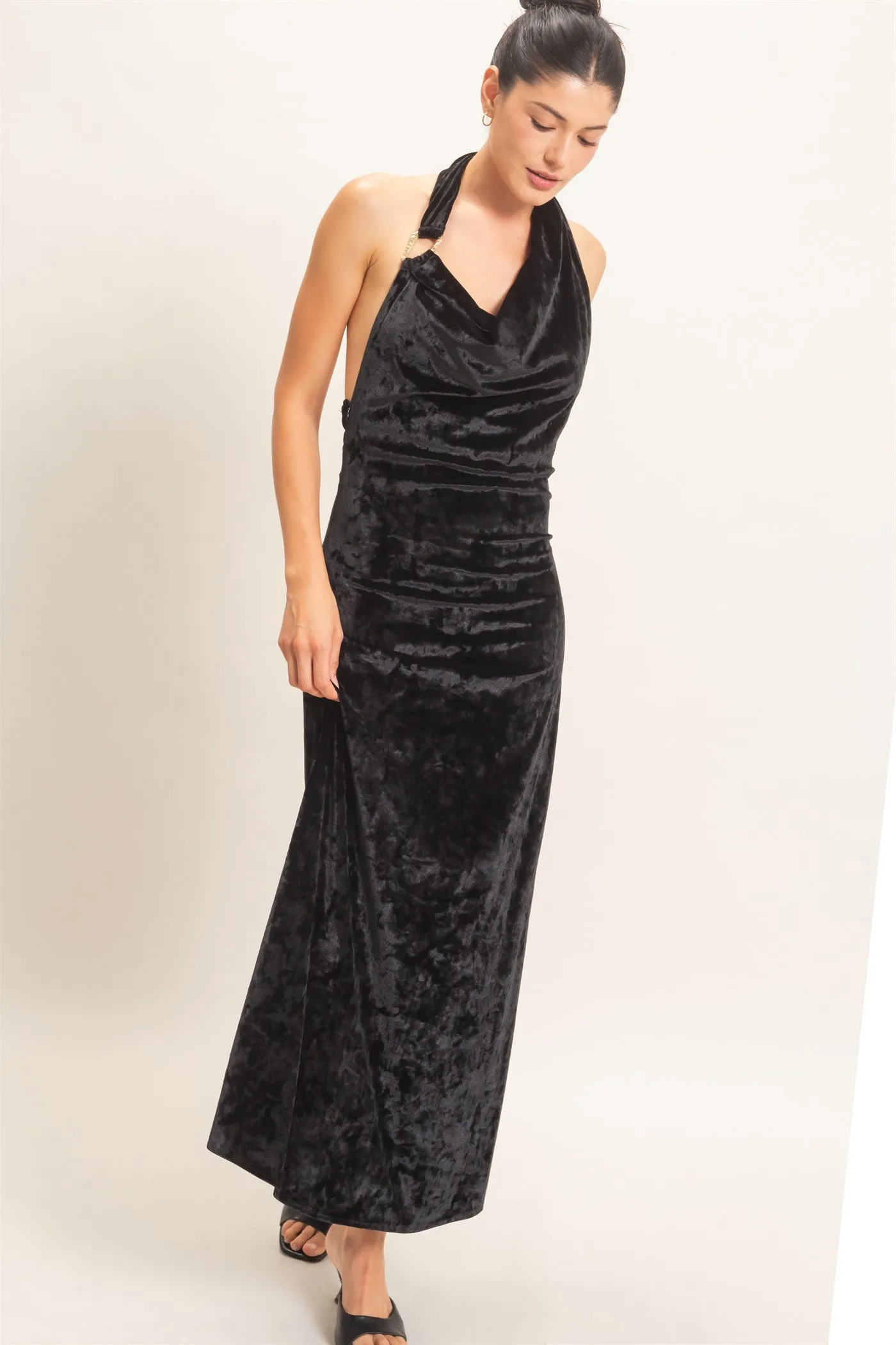 Velvet Cowl Neck Halter Dress sold by HYFVE product image thumbnail 3