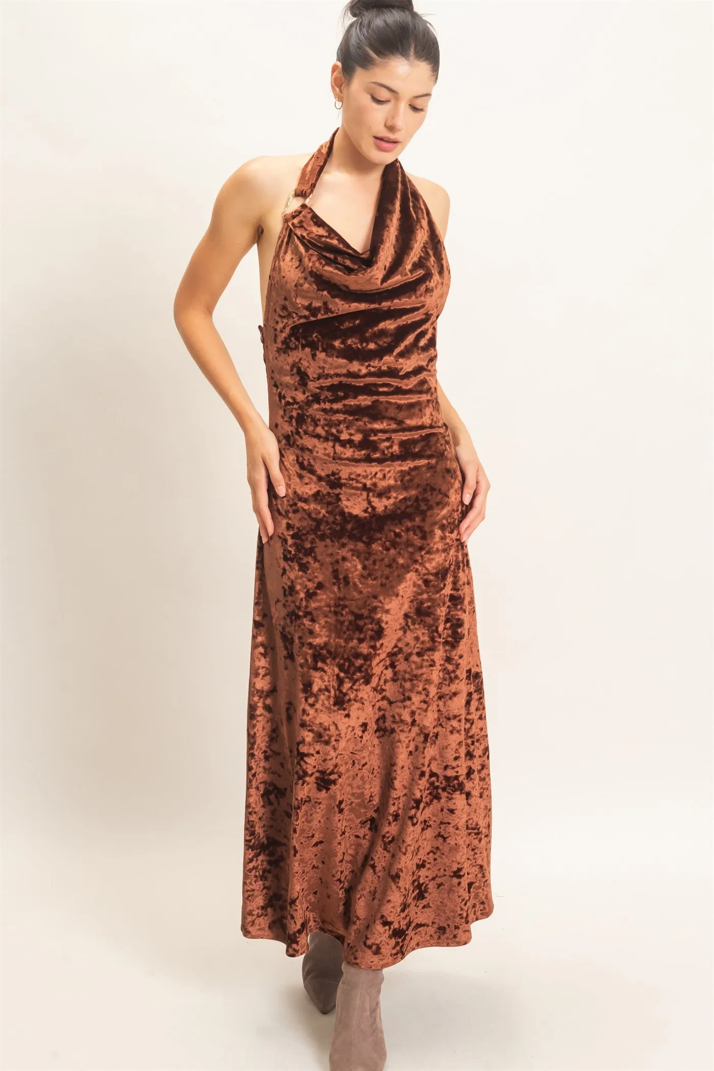 Velvet Cowl Neck Halter Dress sold by HYFVE product image thumbnail 2