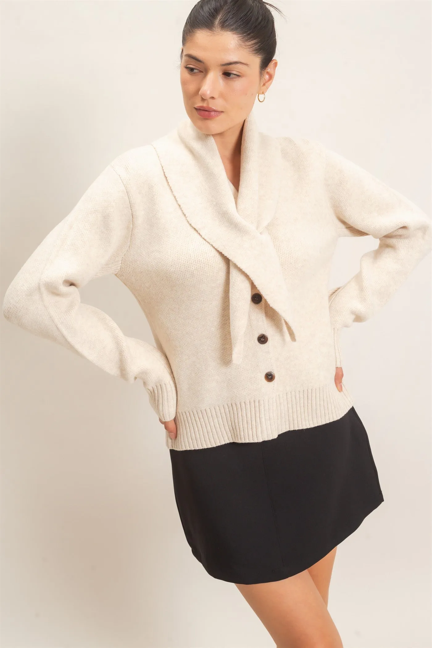 Attached Scarf Button-Front Cardigan sold by HYFVE product image thumbnail 2