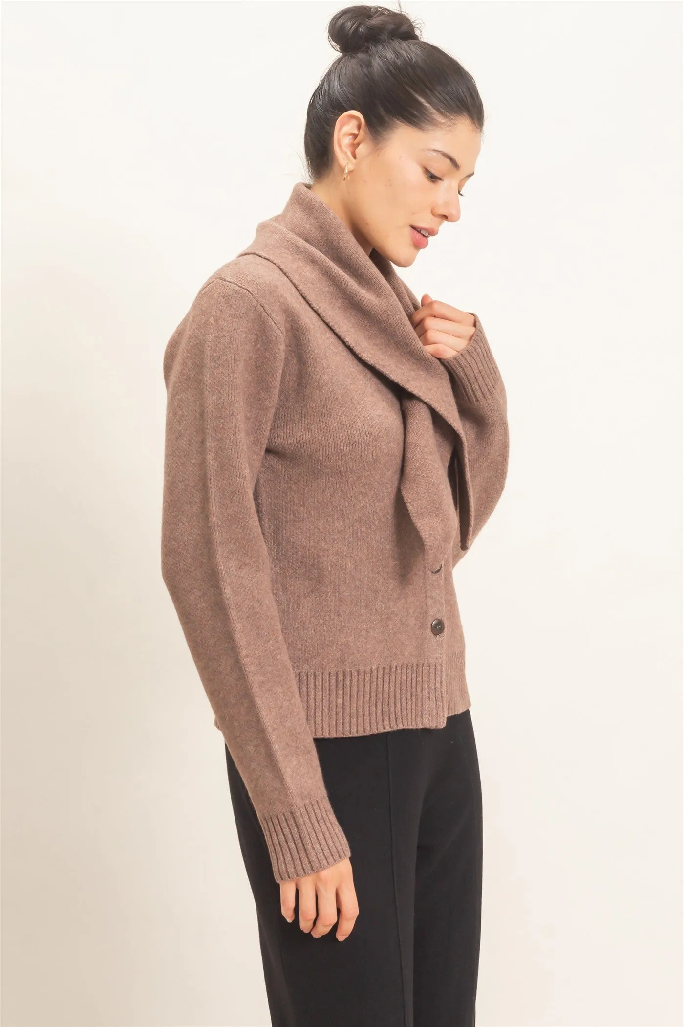 Attached Scarf Button-Front Cardigan sold by HYFVE product image thumbnail 4