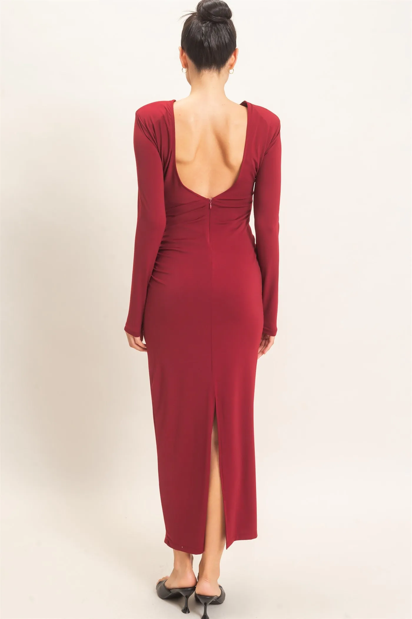 Ruched Long Sleeve Open Back Midi Dress sold by HYFVE product image thumbnail 5