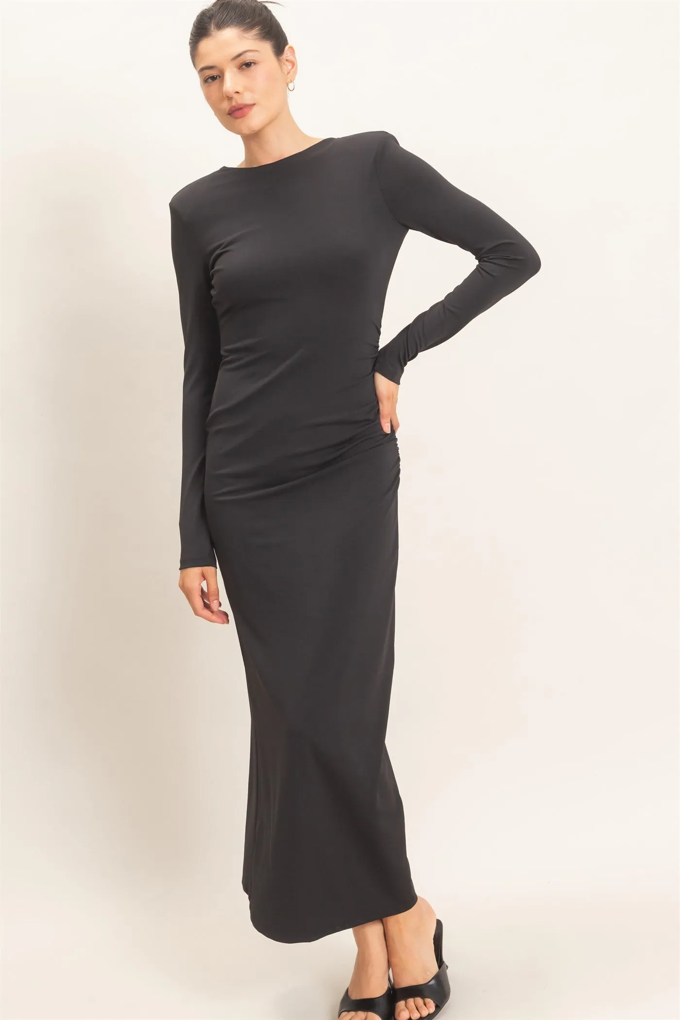 Ruched Long Sleeve Open Back Midi Dress sold by HYFVE product image thumbnail 3