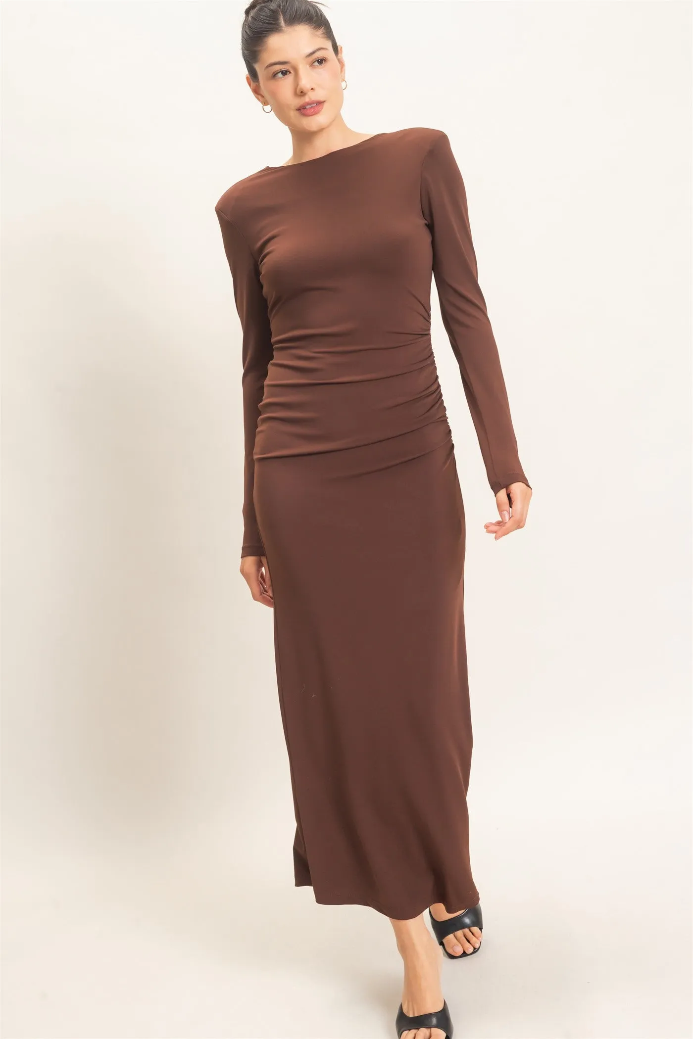 Ruched Long Sleeve Open Back Midi Dress sold by HYFVE product image thumbnail 2