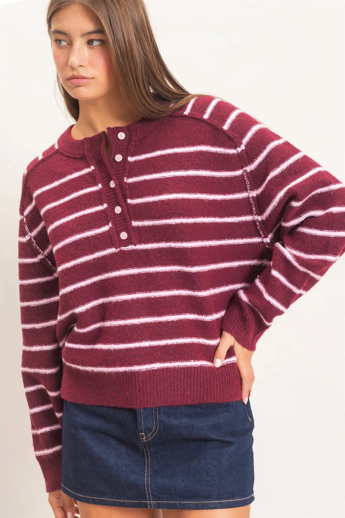 Stripe Henley Sweater sold by HYFVE product image thumbnail 3