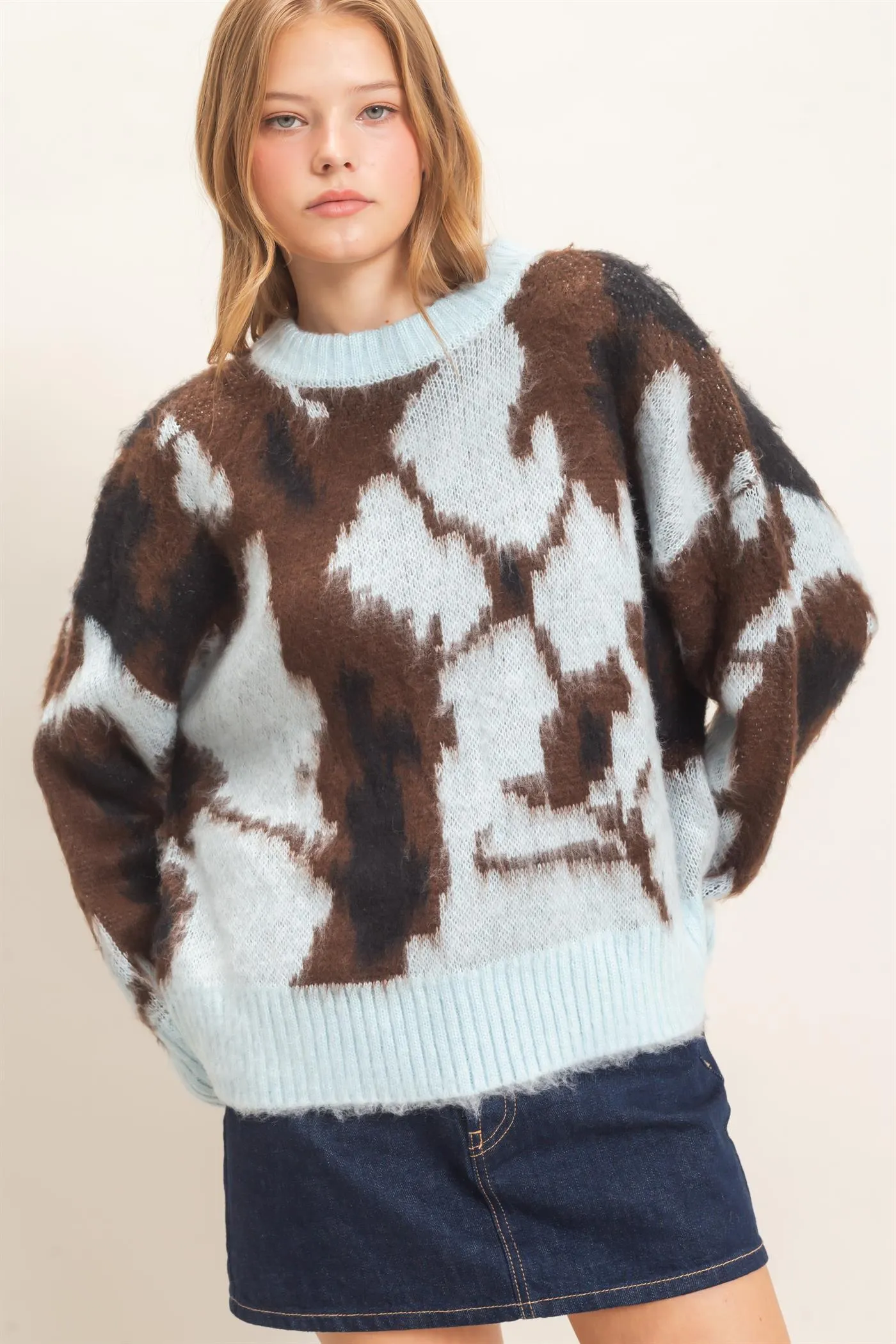 Abstract Jacquard Mock Neck Sweater sold by HYFVE