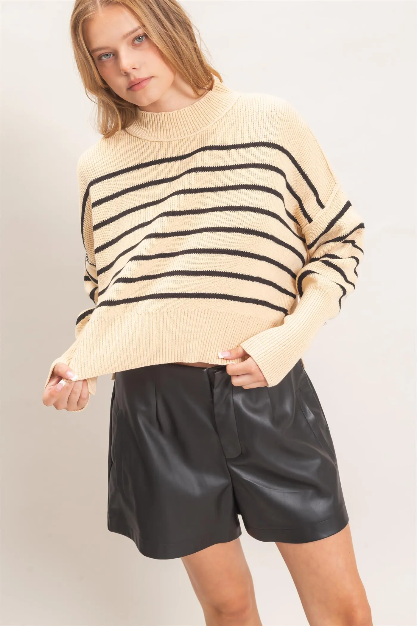 Striped Mock Neck Cropped Sweater sold by HYFVE product image thumbnail 4