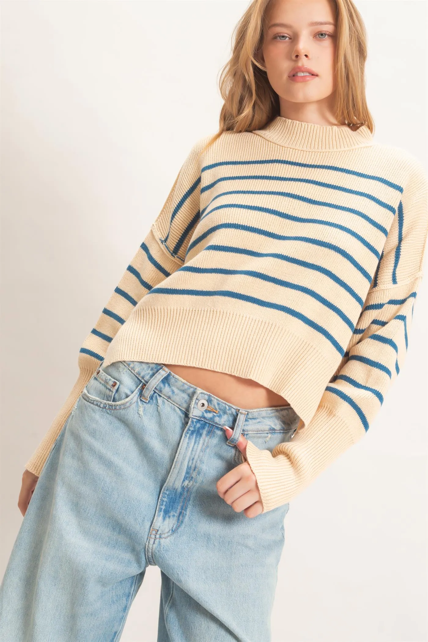 Striped Mock Neck Cropped Sweater sold by HYFVE product image thumbnail 2